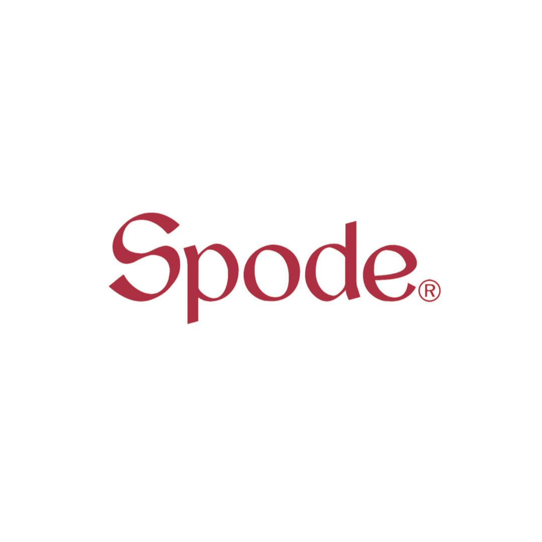 "Spode" red letters on white background