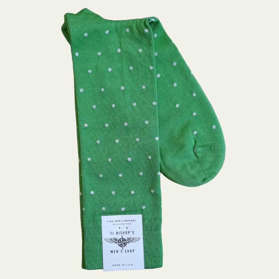 TJ Bishop's - White Dot Socks Green Grass