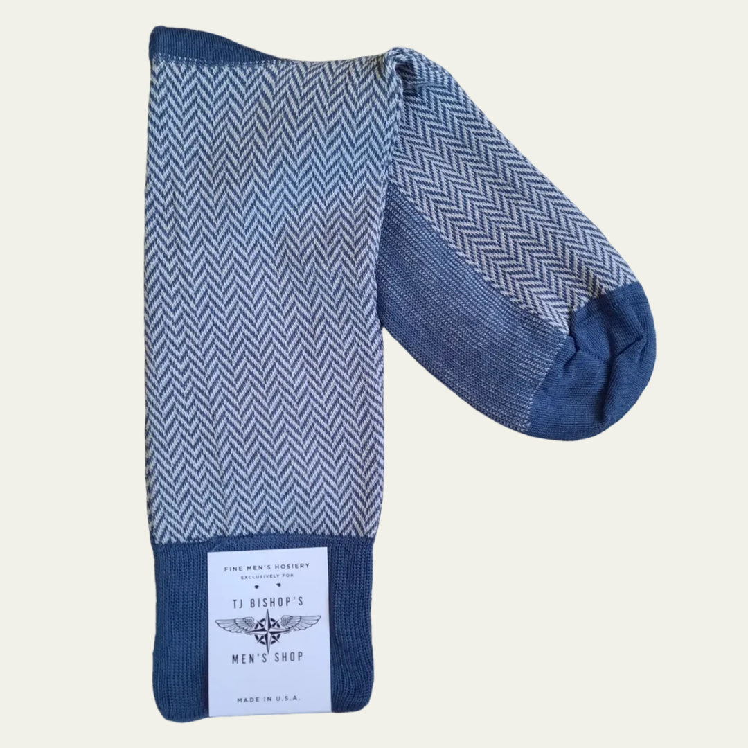 TJ Bishop's - Socks Herringbone Indigo/Cream