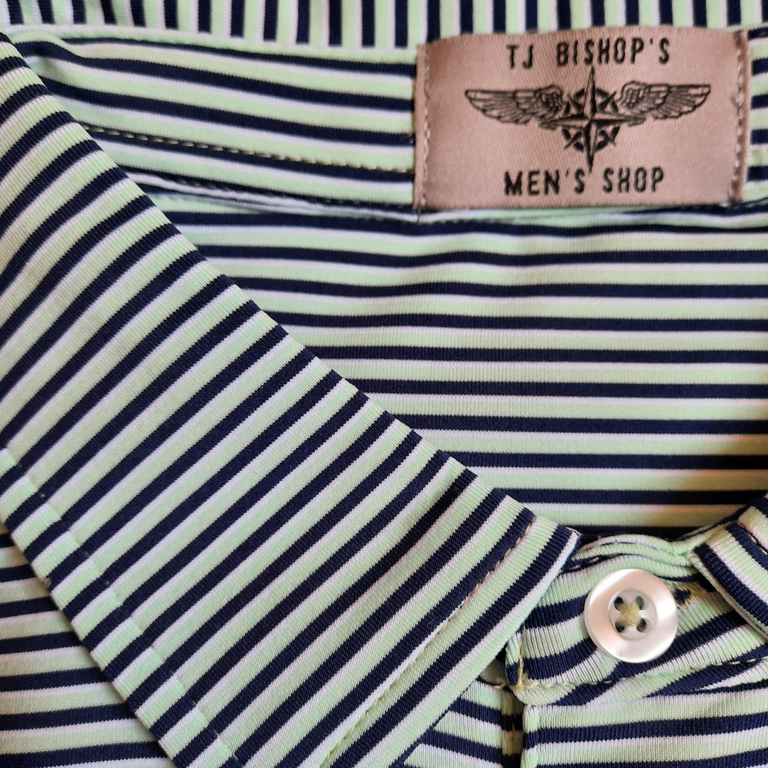 TJ Bishop's - Navy, White, & Mint Stripe Polo