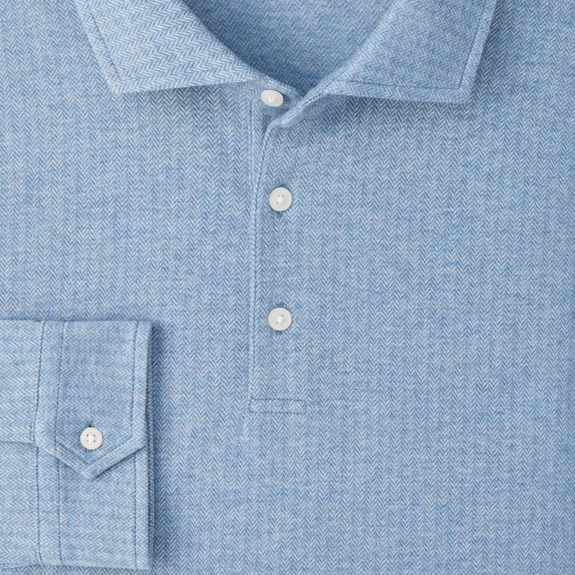 Peter Millar - Herringbone Long Sleeve Polo Cottage Blue