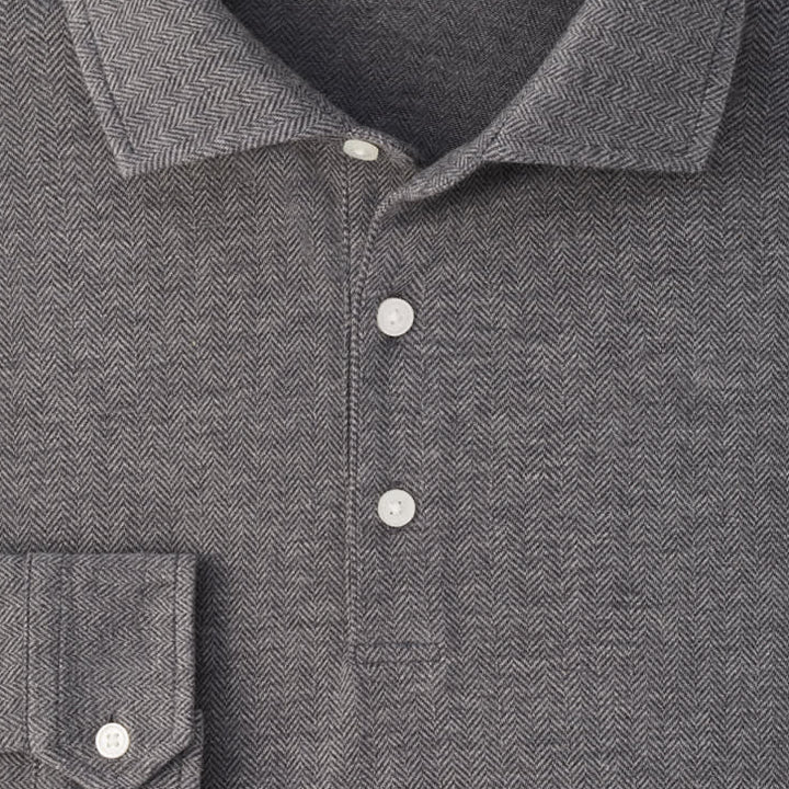 Peter Millar - Herringbone Long Sleeve Polo Charcoal