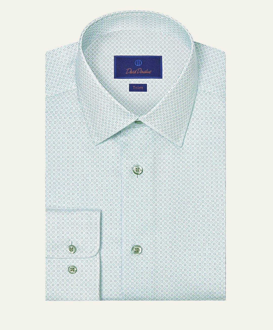 David Donahue - Trim Fit Dress Shirt White/Pistachio