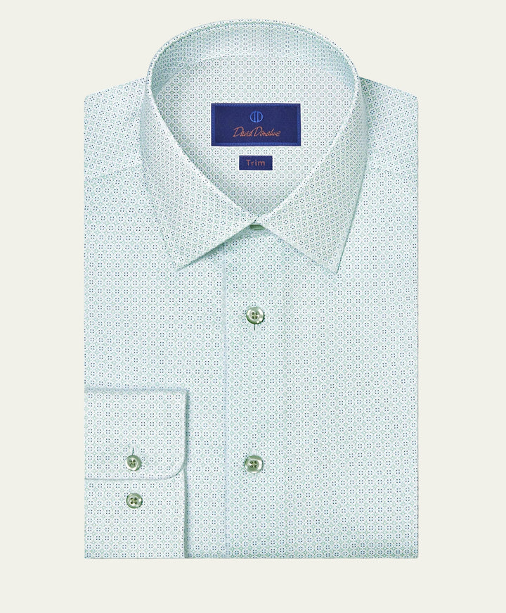 David Donahue - Trim Fit Dress Shirt White/Pistachio