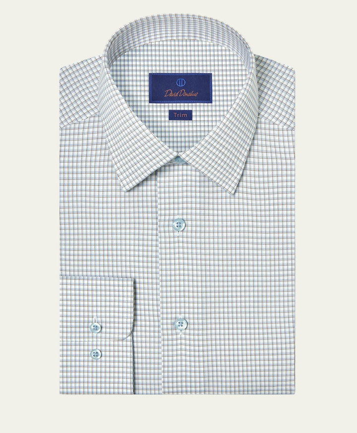 David Donahue - Trim Fit Dress Shirt White/Chocolate