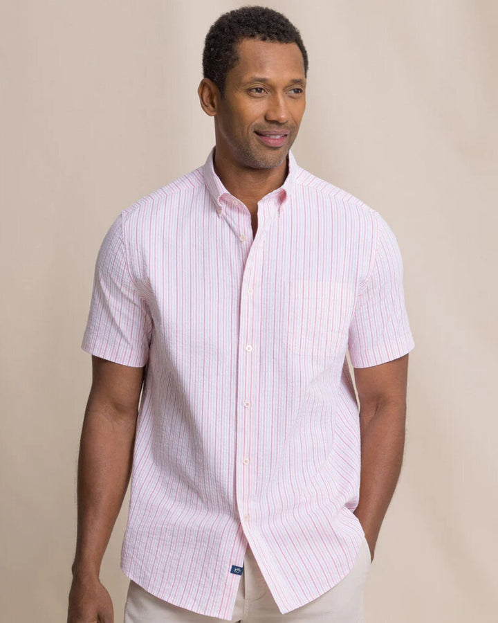 Southern Tide - Marina Seersucker Shirt Sea Pink