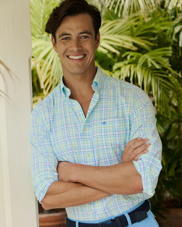 Southern Tide - Master Plaid Sport Shirt Tropical Breeze Blue